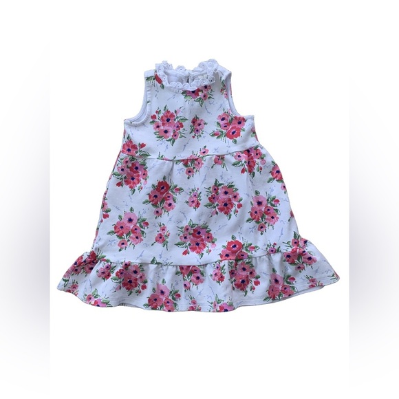 Janie and Jack Size 4 White and Pink Floral Halter Ponte Dress - Picture 1 of 8